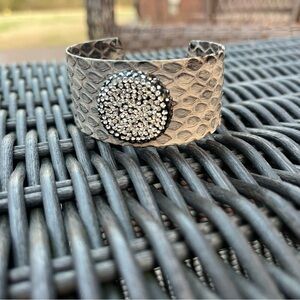 Gray Snakeskin Bracelet with Rhinestone Accent
